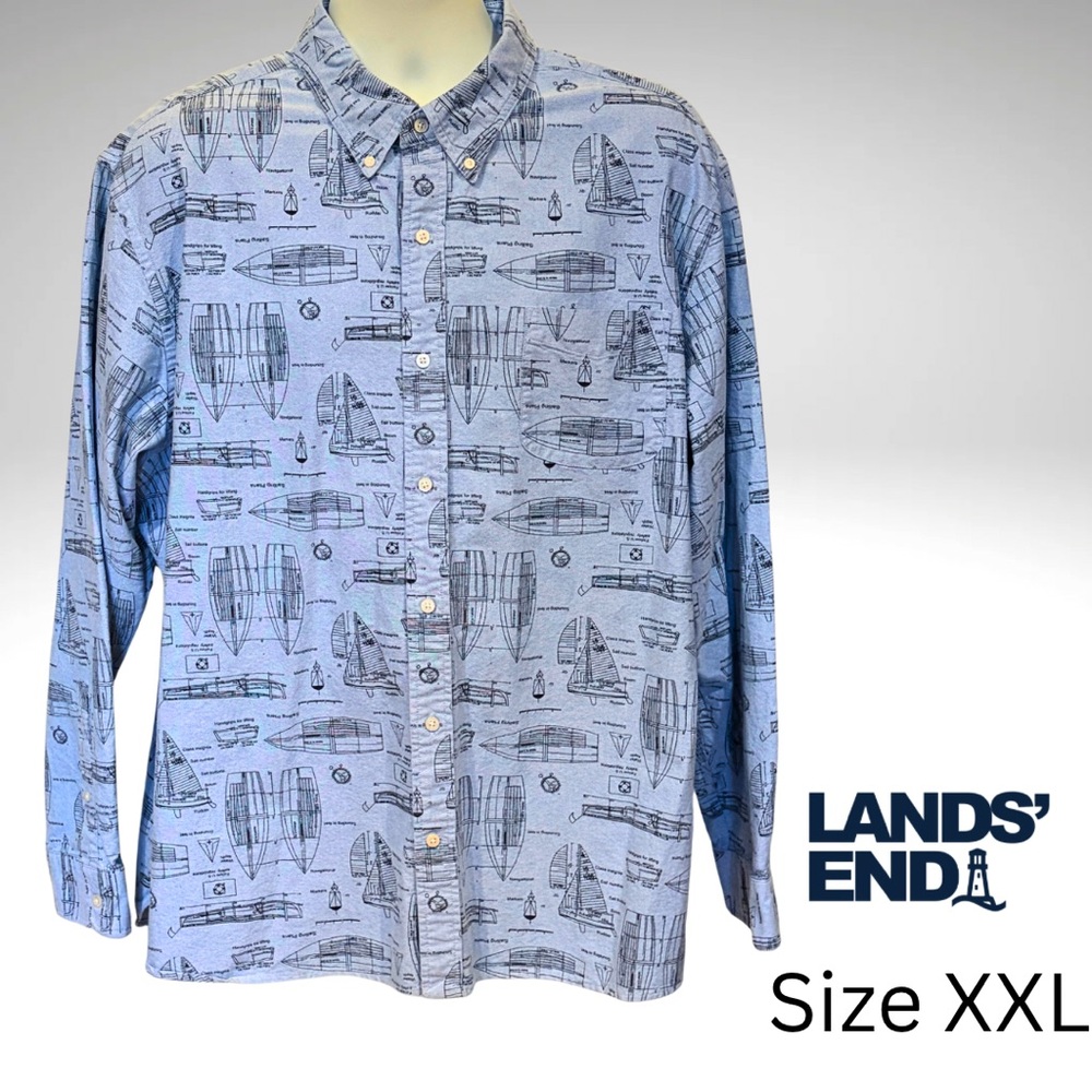 Lands’ End Men’s Sailboat Motif Button Down Shirt – Size XXL (18 - 18.5)